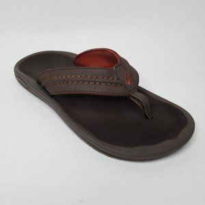 Olukai HOKUA Men's Beach Flip-Flop Sandals Dark Java/Dark Java Size 11